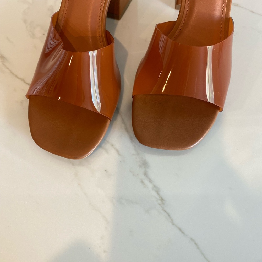NIB Quipid Katen Transparent Open Toe Cognac Block Heel Sandal - Picture 7 of 16